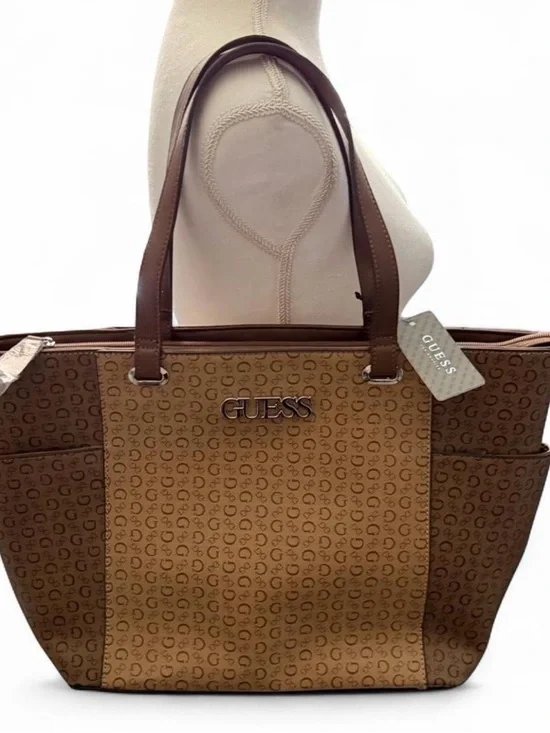 GUESS Brown Monogram Tote with Dark Brown Trim - Picture 2 of 2